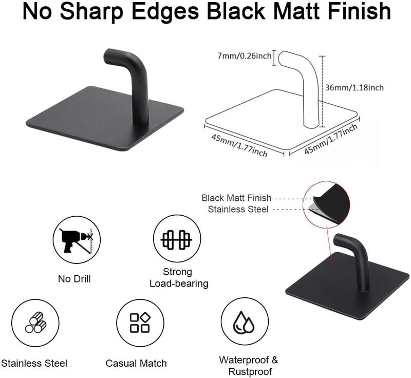 EDMILE Adhesive Hooks for Hanging, Self-Adhesive Wall Hook for Key Hat Coat, No Drill Stick on Bathroom Towel Hooks, Shower Kitchen Door Home Outdoor 8 Pack, Black - Image 4